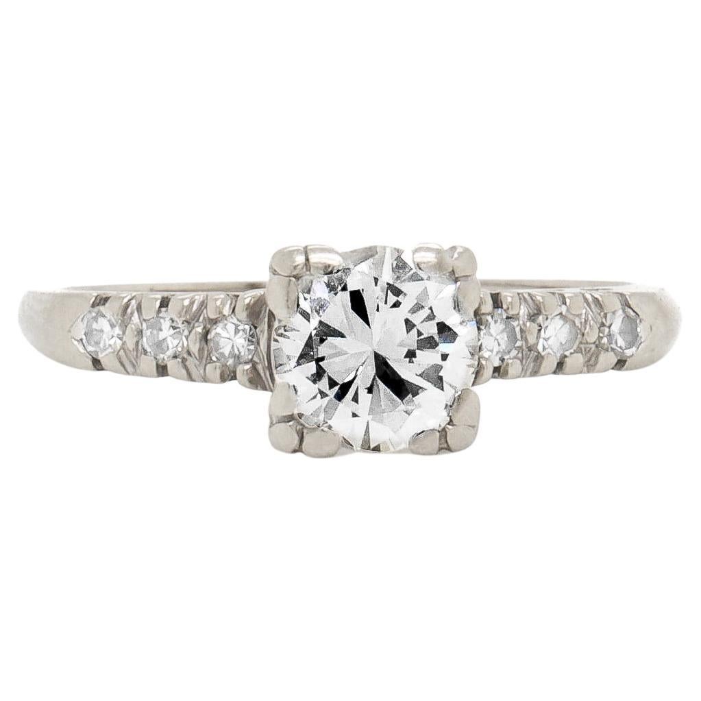 Vintage 14K White Gold & Brilliant Cut 0.90 CT Natural Diamond Engagement Ring