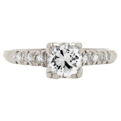 Vintage 14K White Gold & Brilliant Cut 0.90 CT Natural Diamond Engagement Ring