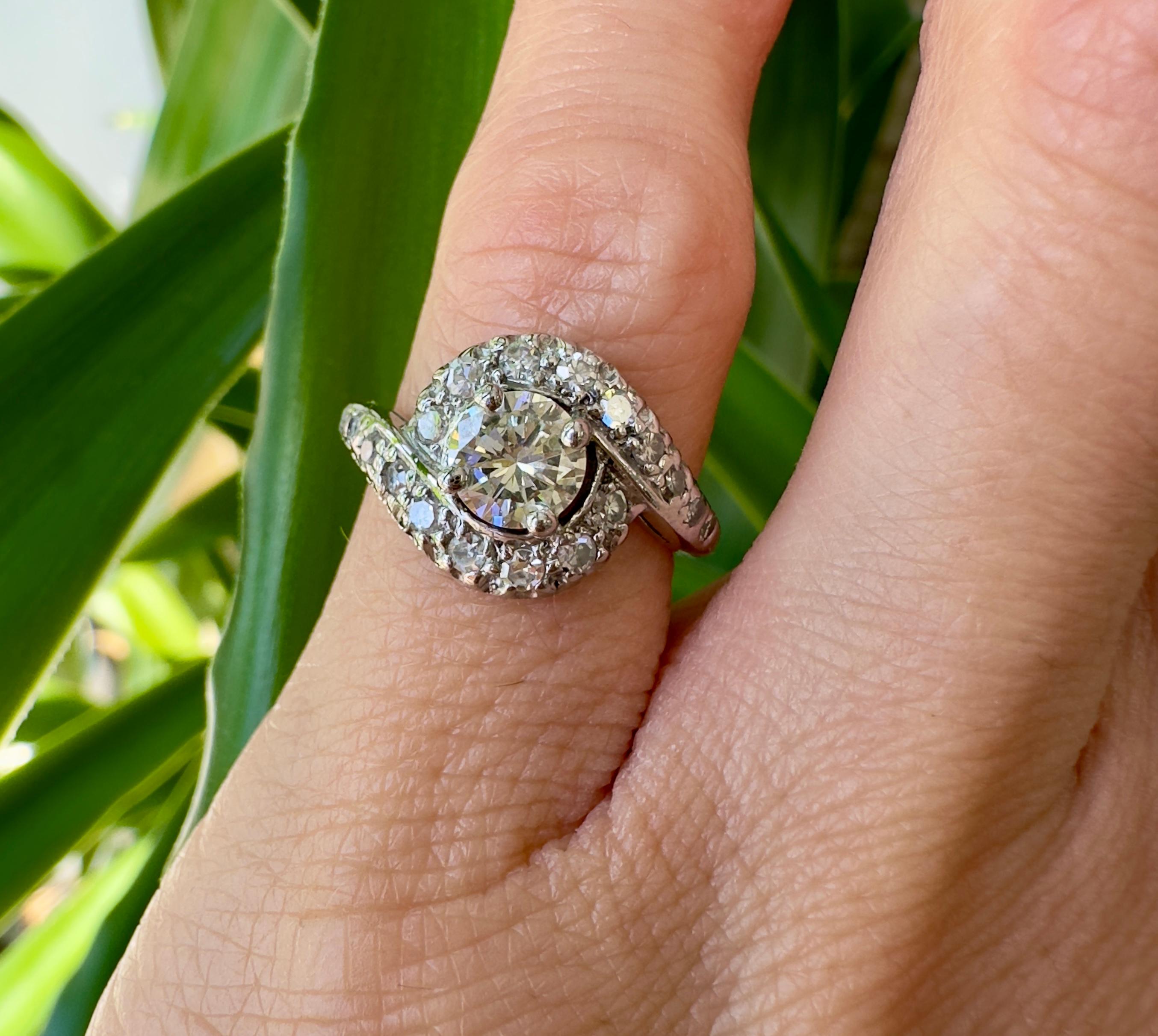 Women's Vintage 14K White Gold Bypass Diamond Ring For Sale