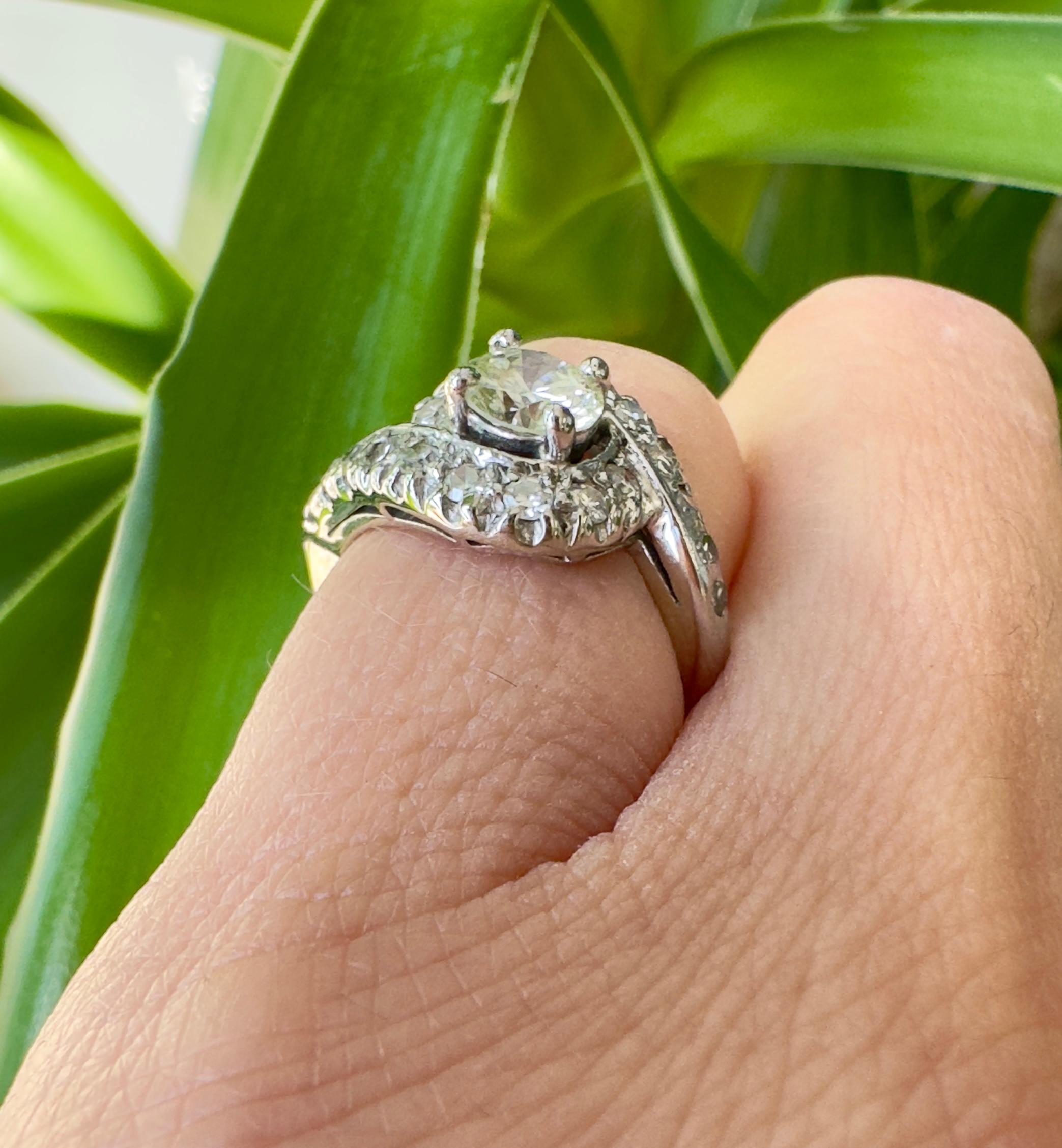Vintage 14K White Gold Bypass Diamond Ring For Sale 2