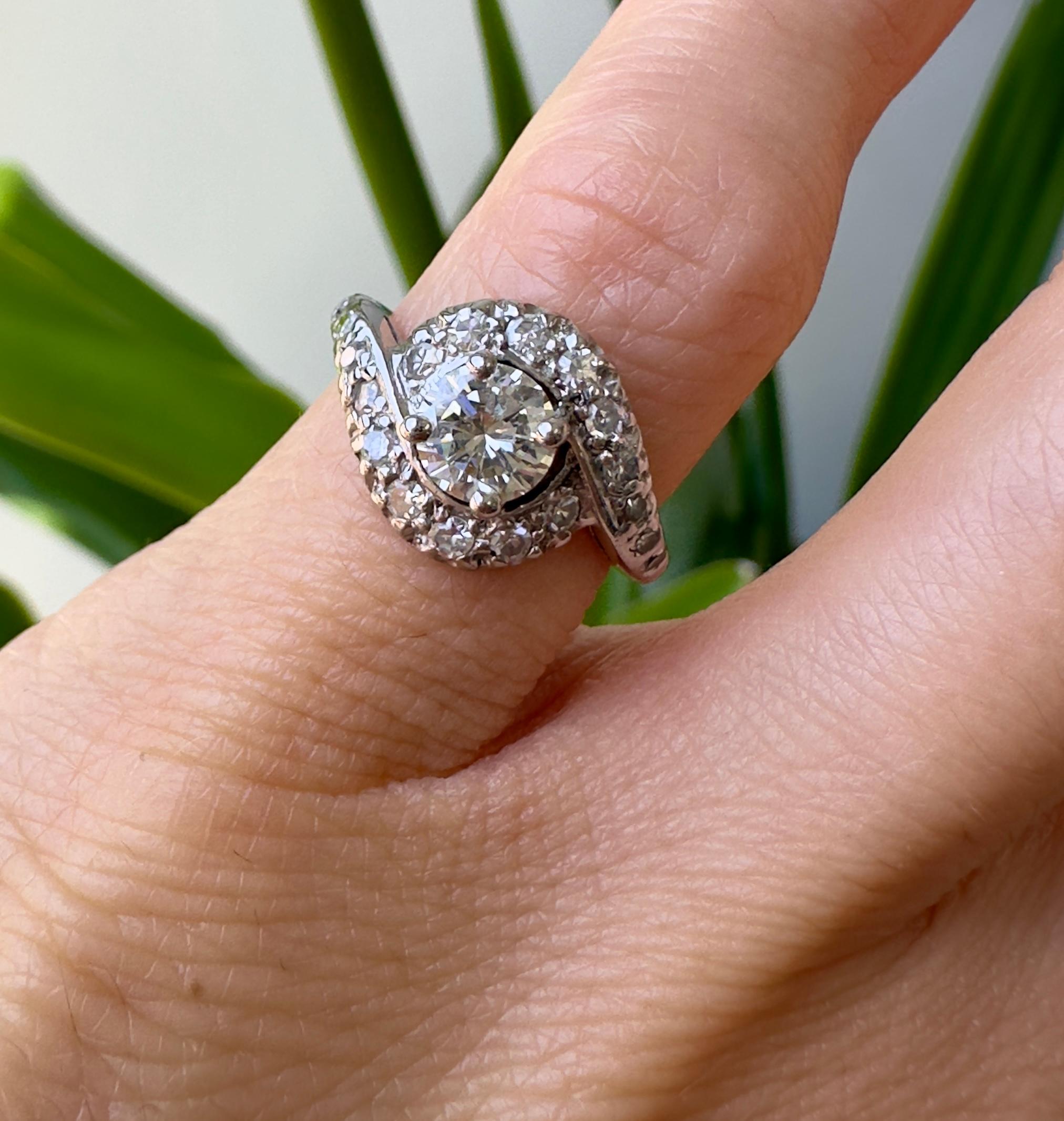 Vintage 14K White Gold Bypass Diamond Ring For Sale 3
