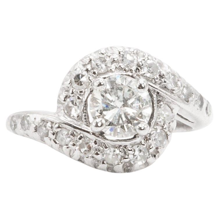 Vintage 14K White Gold Bypass Diamond Ring