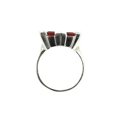 Vintage 14K White Gold Carnelian & Diamond Statement Ring