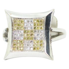 Vintage 14k White Gold Citirne and Diamond Shield Ring