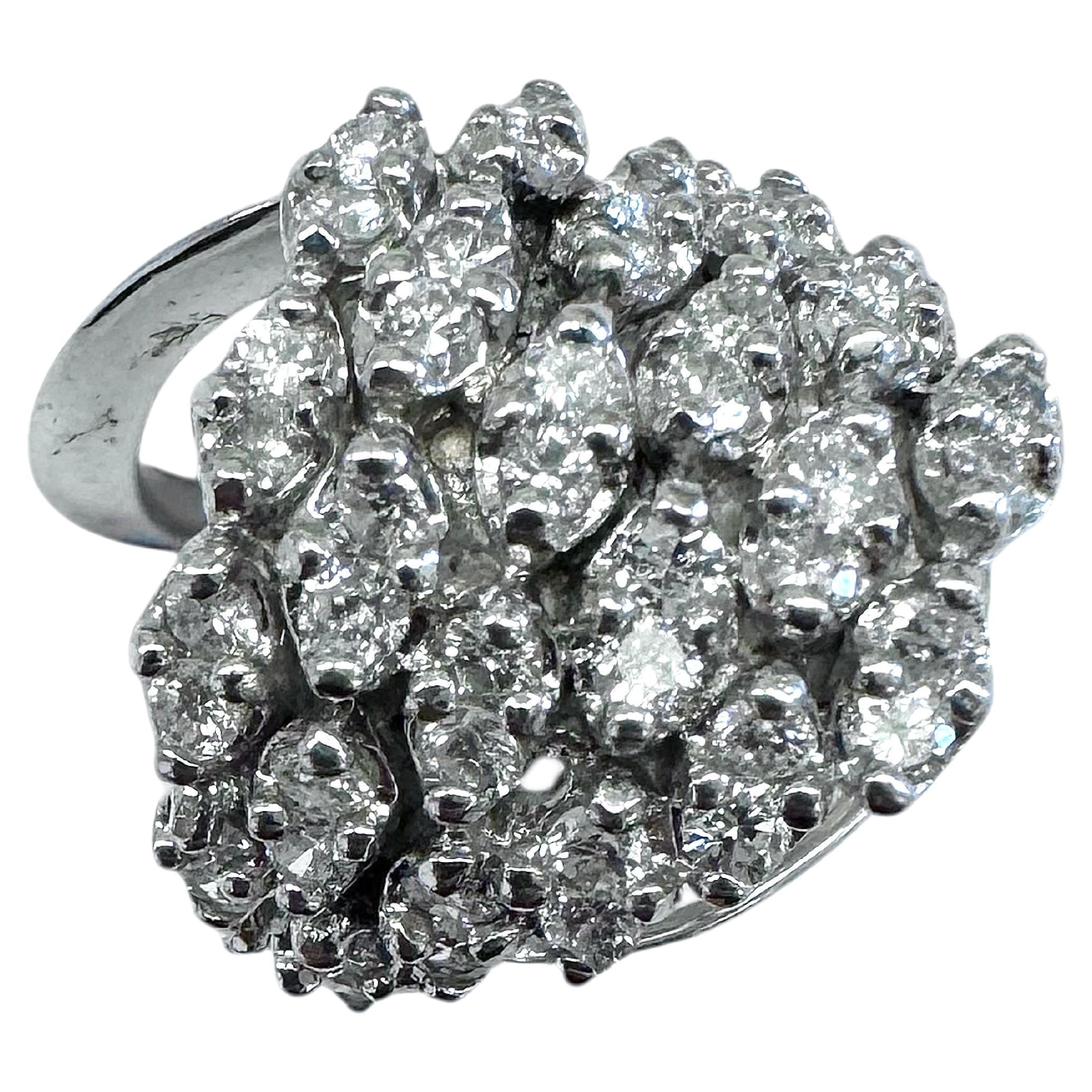 Vintage 14K White Gold Cluster Diamond Ring