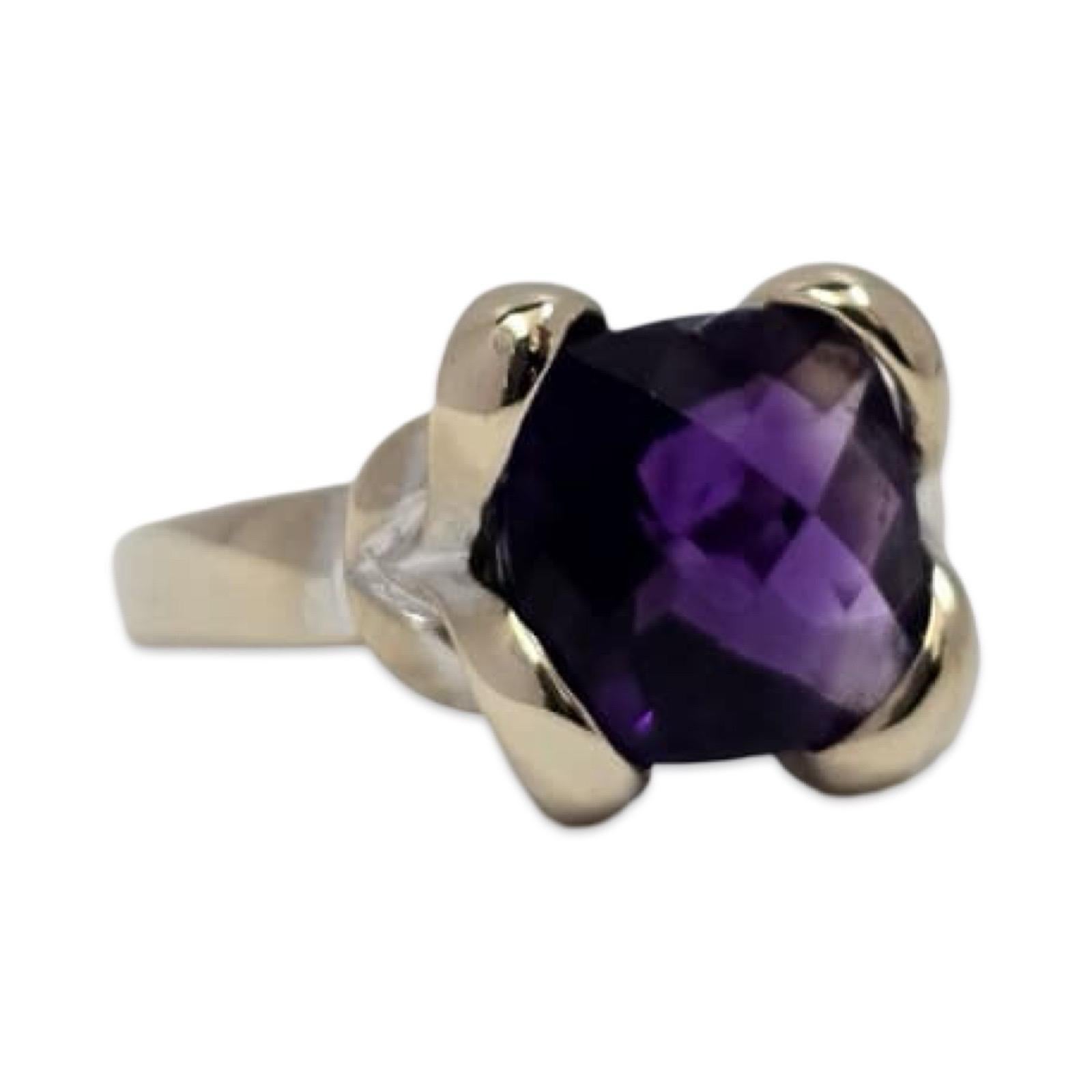 Vintage 14K Weißgold Cushion-Cut Amethyst Statement Ring (Kissenschliff) im Angebot