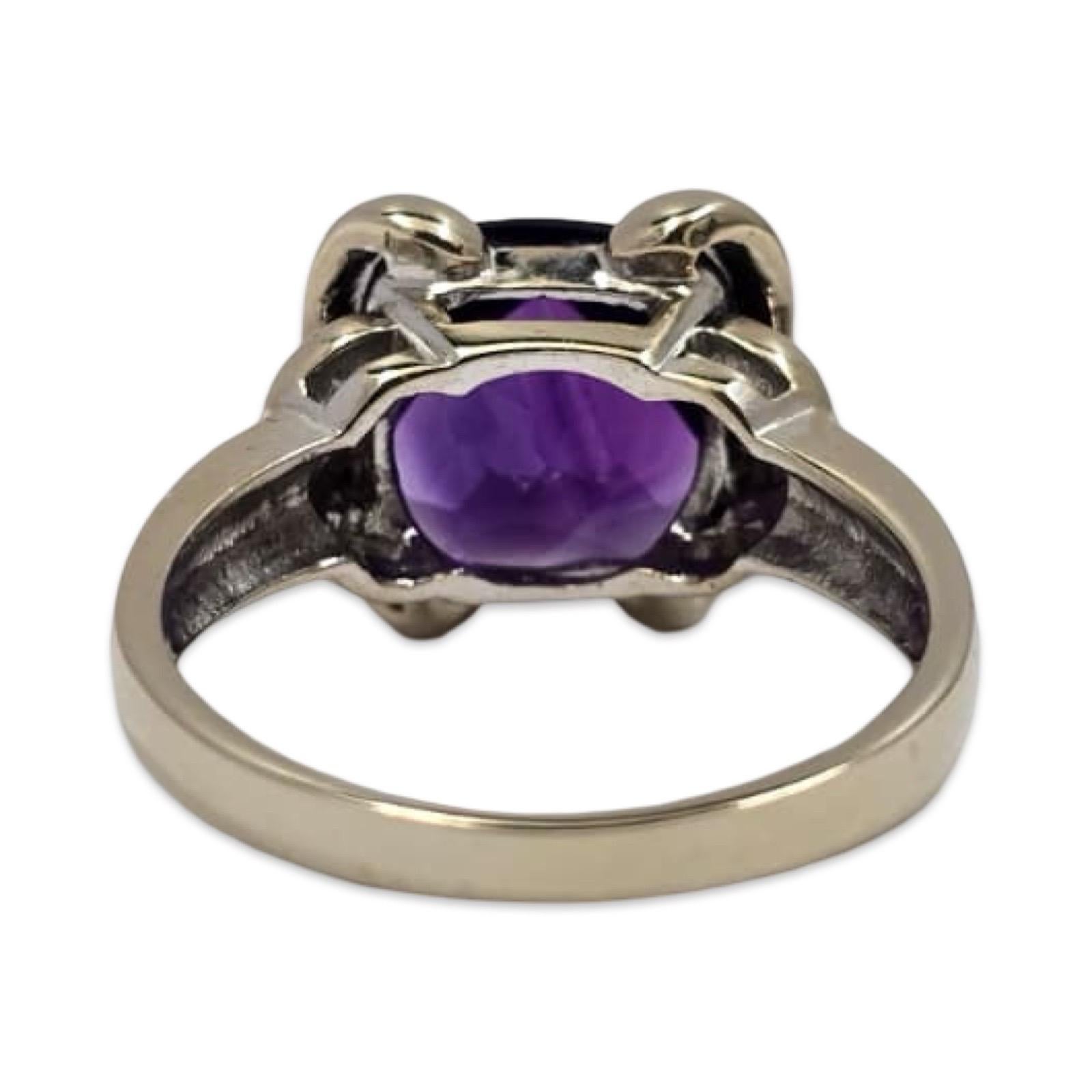 Vintage 14K Weißgold Cushion-Cut Amethyst Statement Ring im Angebot 1