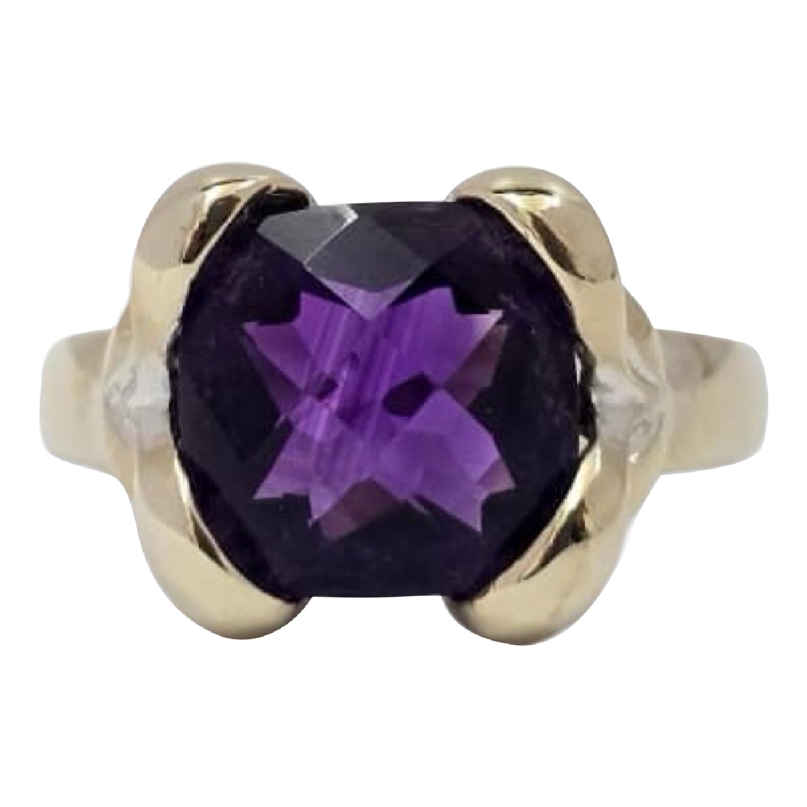 Vintage 14K White Gold Cushion-Cut Amethyst Statement Ring