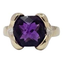 Vintage 14K White Gold Cushion-Cut Amethyst Statement Ring