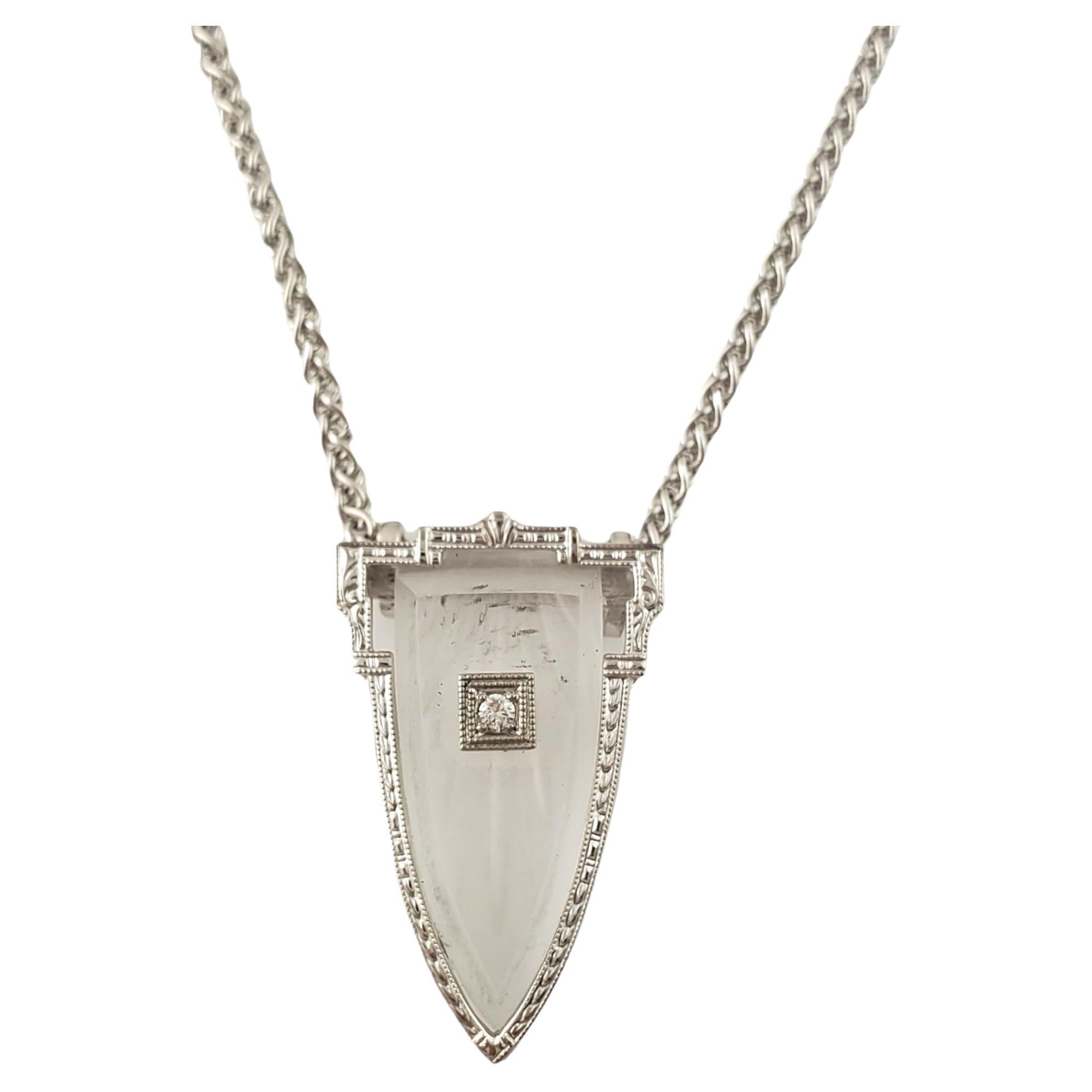 Vintage 14K White Gold Cut Crystal and Diamond Pendant #1811 For Sale
