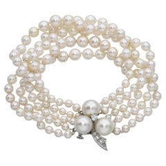 Vintage 14k White Gold Diamond 4-Strand Pearl Bracelet