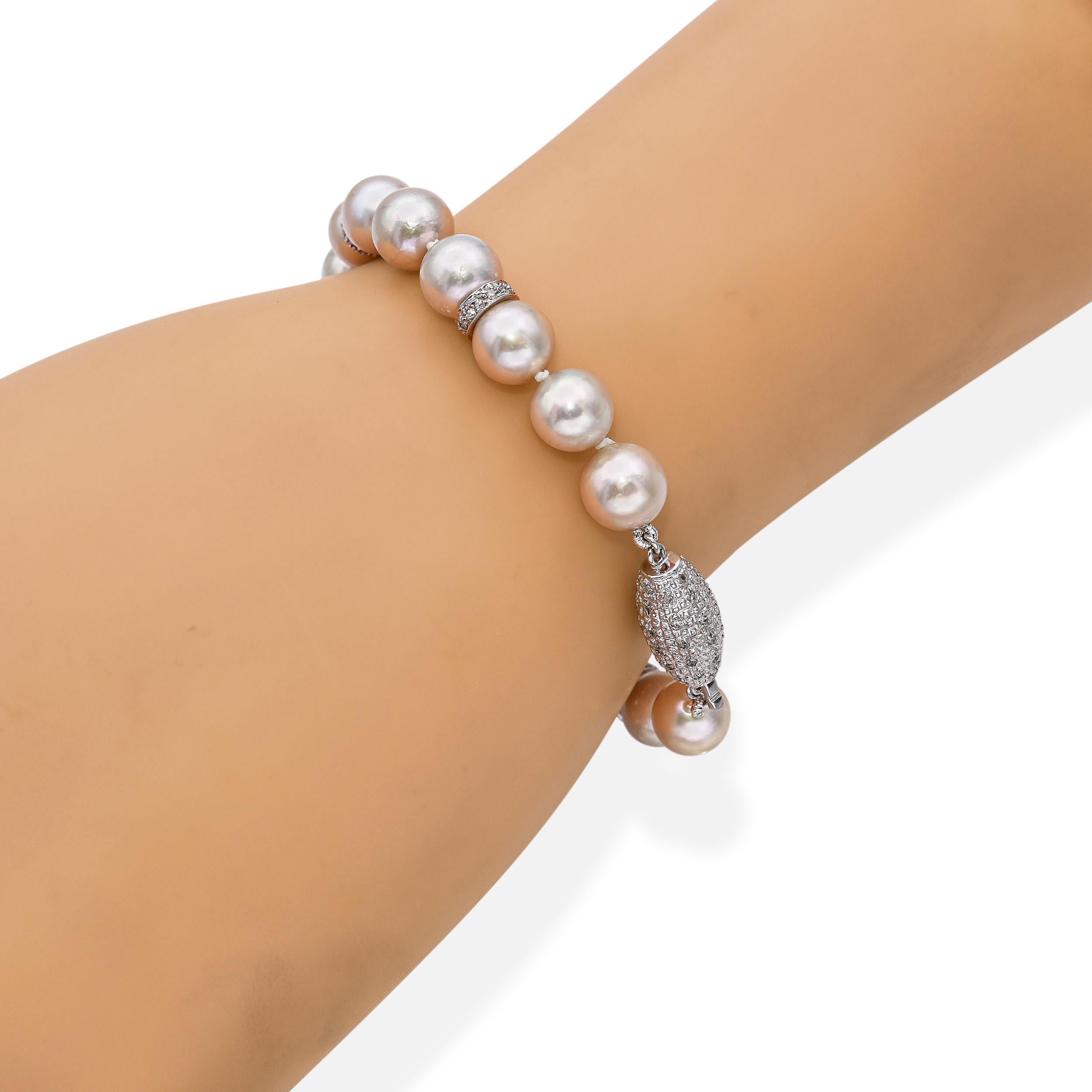 Taille mixte Bracelet vintage en or blanc 14k avec diamants et perles en vente