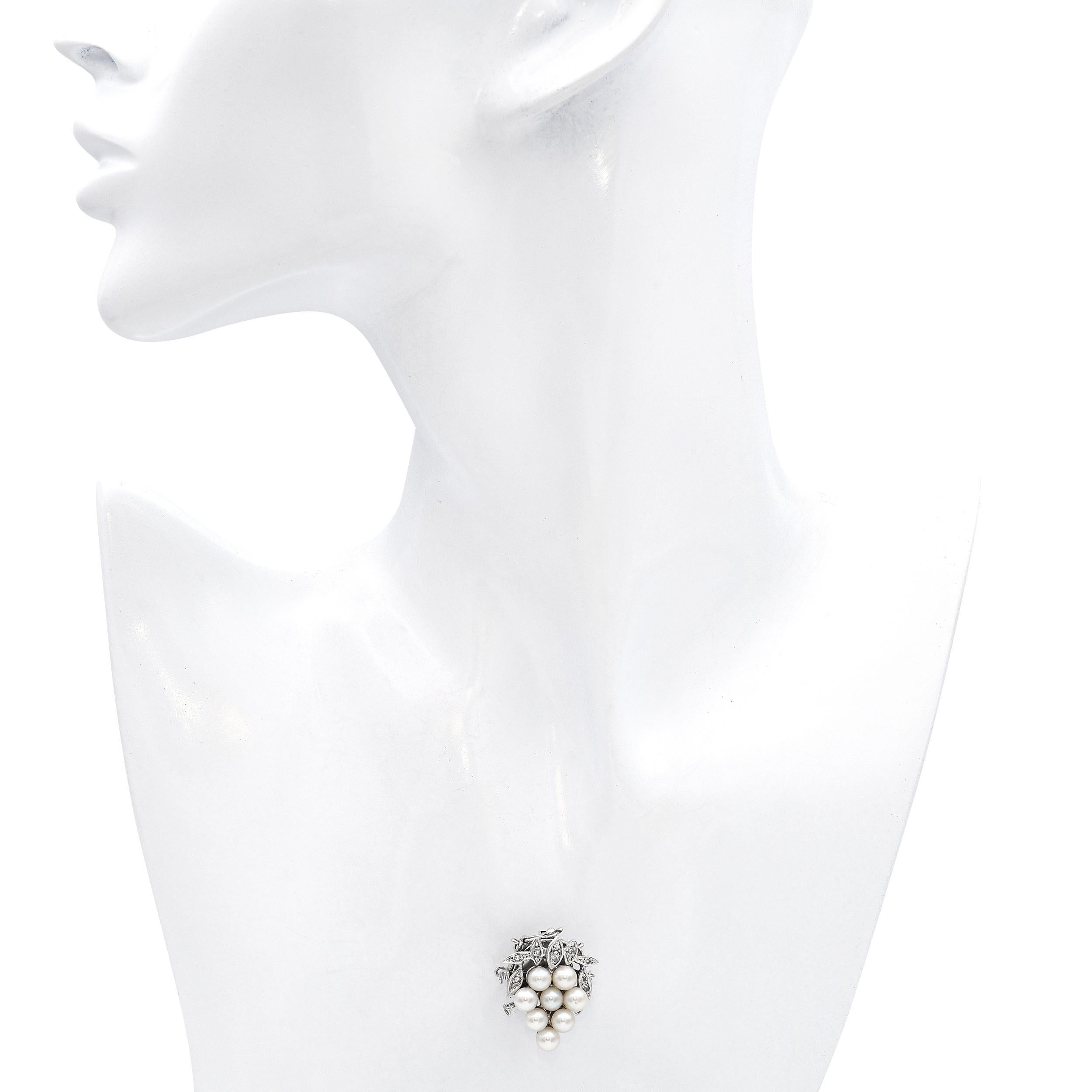 Bead Vintage 14k White Gold Diamond and Pearl Grape Clasp For Sale