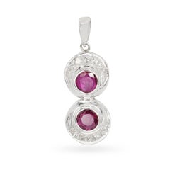 Vintage 14k White Gold Diamond and Ruby Earring and Pendant Set