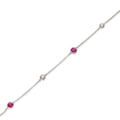 Vintage 14k White Gold Diamond and Ruby Station Link Bracelet