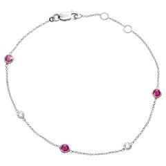 Vintage 14k White Gold Diamond and Ruby Station Link Bracelet