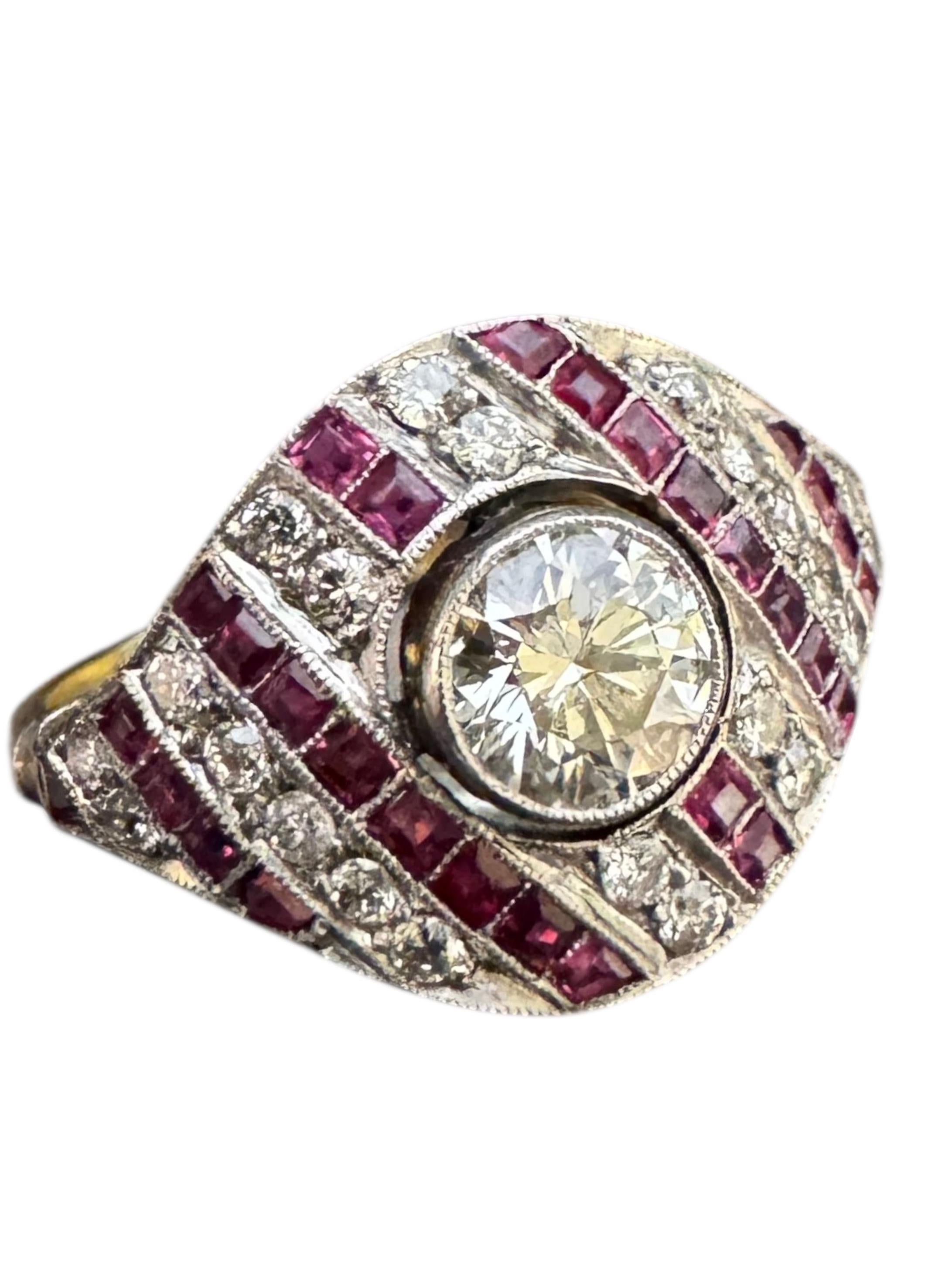 da uomo o donna Anello in oro giallo con diamanti e rubini in vendita