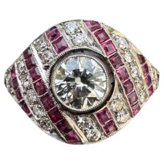 Bague en or jaune, diamant et rubis