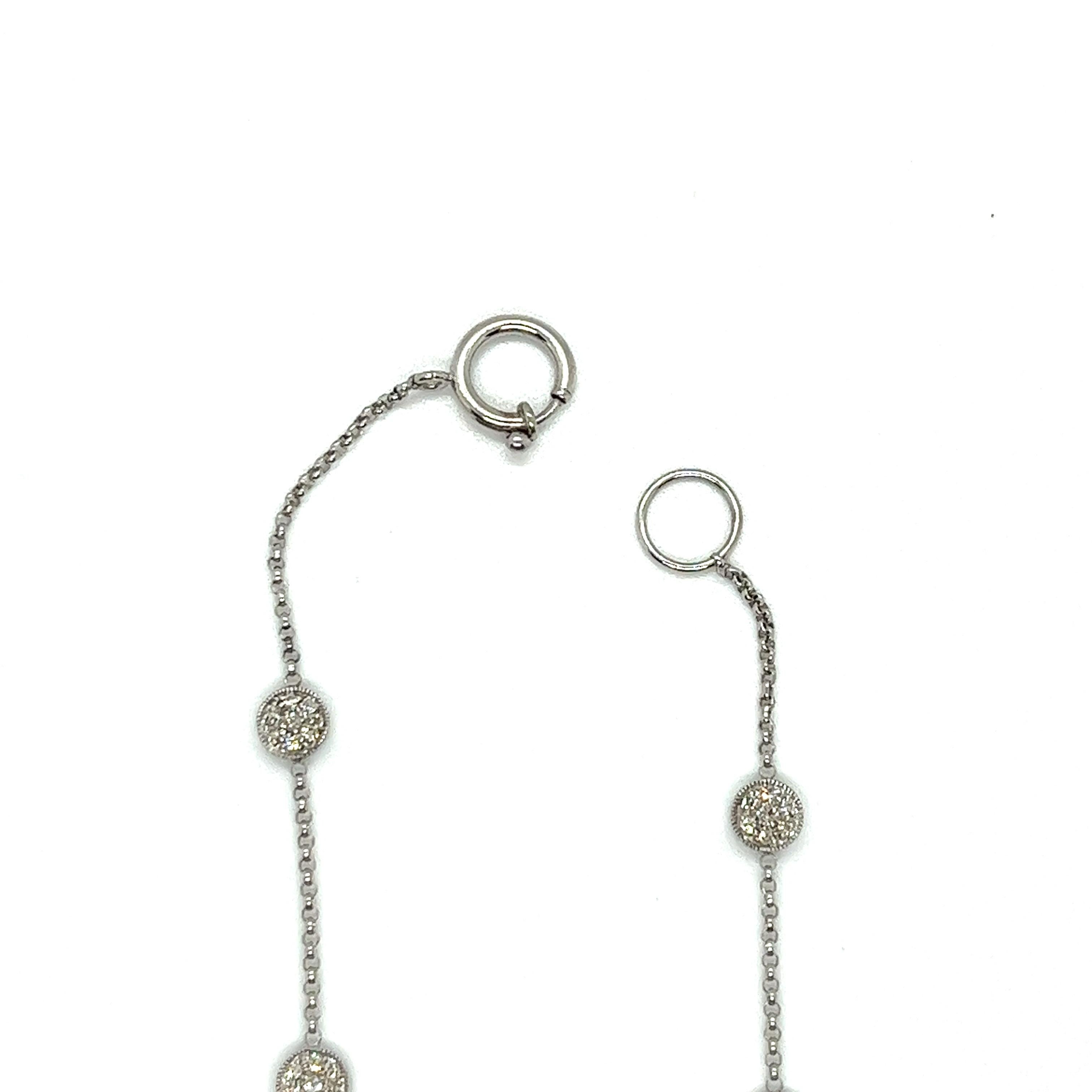 Women's Vintage 14K White Gold Diamond Cluster Station Necklace For Sale