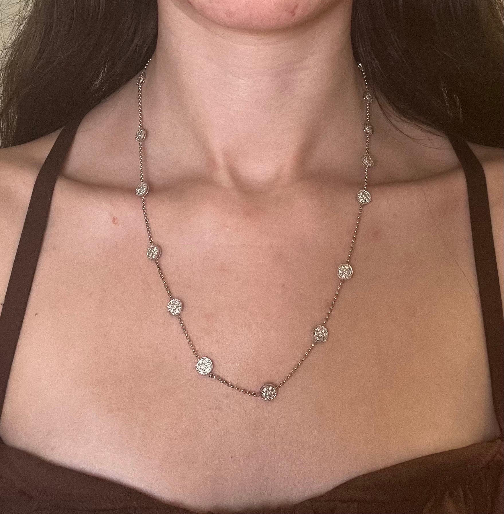 Vintage 14K White Gold Diamond Cluster Station Necklace For Sale 1