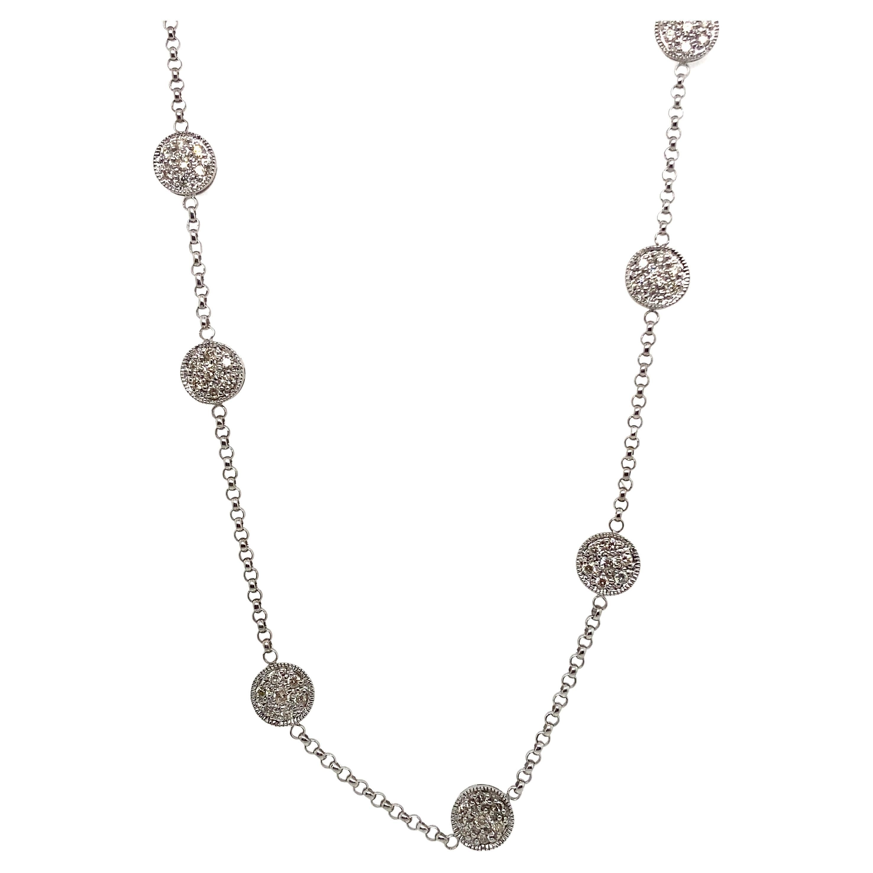Vintage 14K White Gold Diamond Cluster Station Necklace