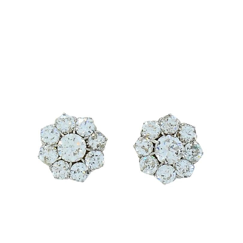 Women's Vintage 14k White Gold Diamond Cluster Stud Earrings Round Cut For Sale