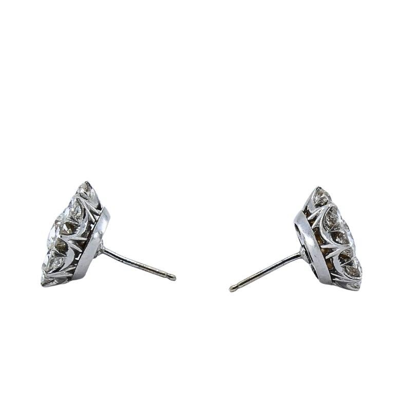 Vintage 14k White Gold Diamond Cluster Stud Earrings Round Cut For Sale 2