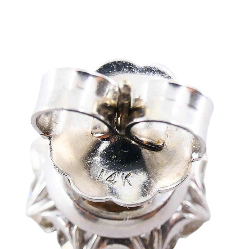 Vintage 14k White Gold Diamond Cluster Stud Earrings Round Cut For Sale 4