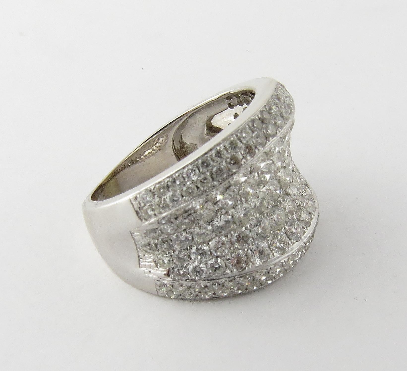 Women's or Men's Vintage 14K White Gold Diamond Concave Cigar Band Ring 6 1/2 3.27 Carats
