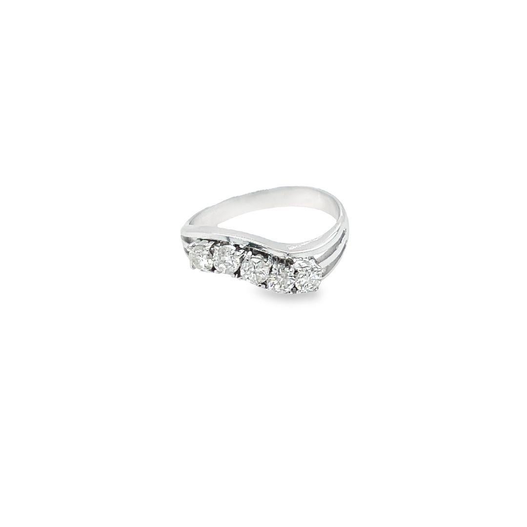 Vintage 14k White Gold Diamond Curved Wedding Band Ring For Sale 1
