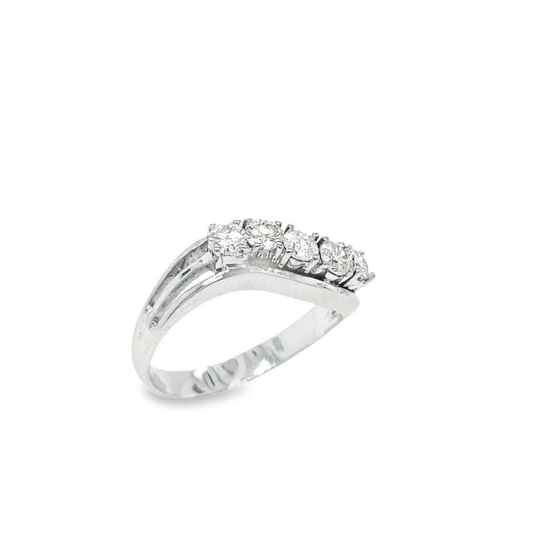 Vintage 14k White Gold Diamond Curved Wedding Band Ring For Sale 3