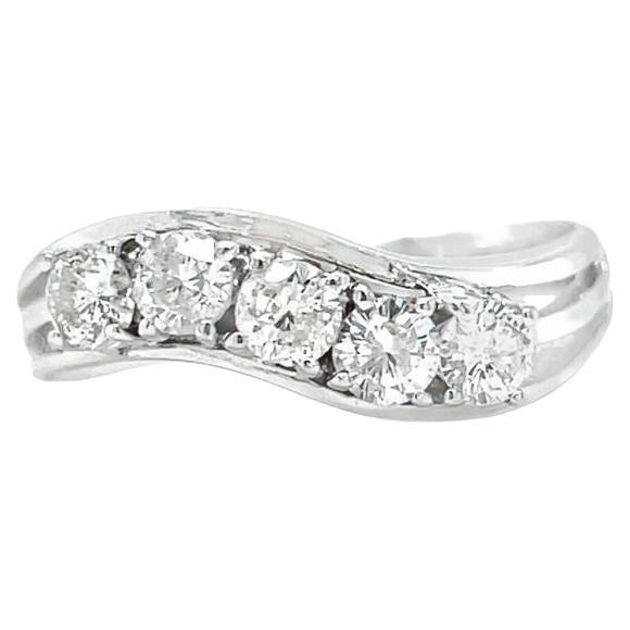 Vintage 14k White Gold Diamond Curved Wedding Band Ring