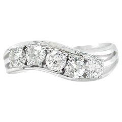 Vintage 14k White Gold Diamond Curved Wedding Band Ring