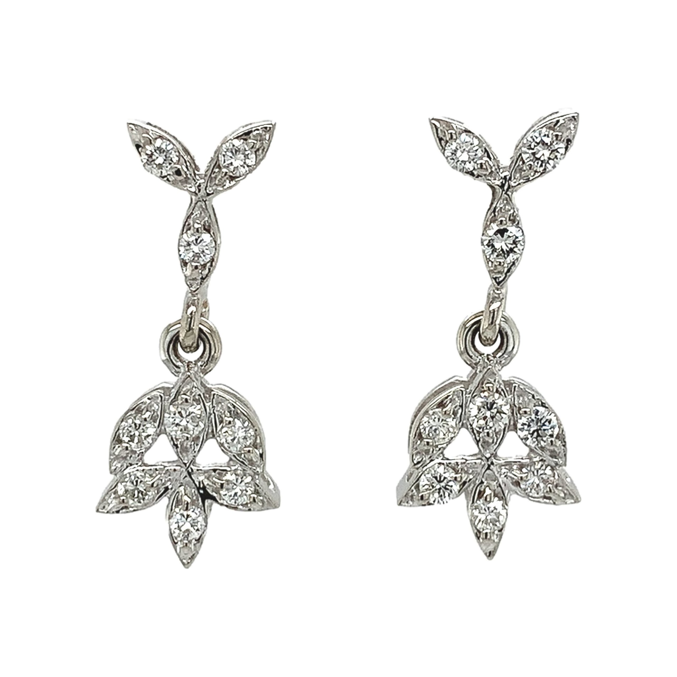 Pendientes de gota de diamantes vintage de oro blanco de 14 quilates