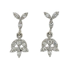 Pendientes de gota de diamantes vintage de oro blanco de 14 quilates