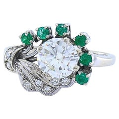 14 Karat Weißgold Diamant im Vintage-Stil  Smaragd-Cocktailring