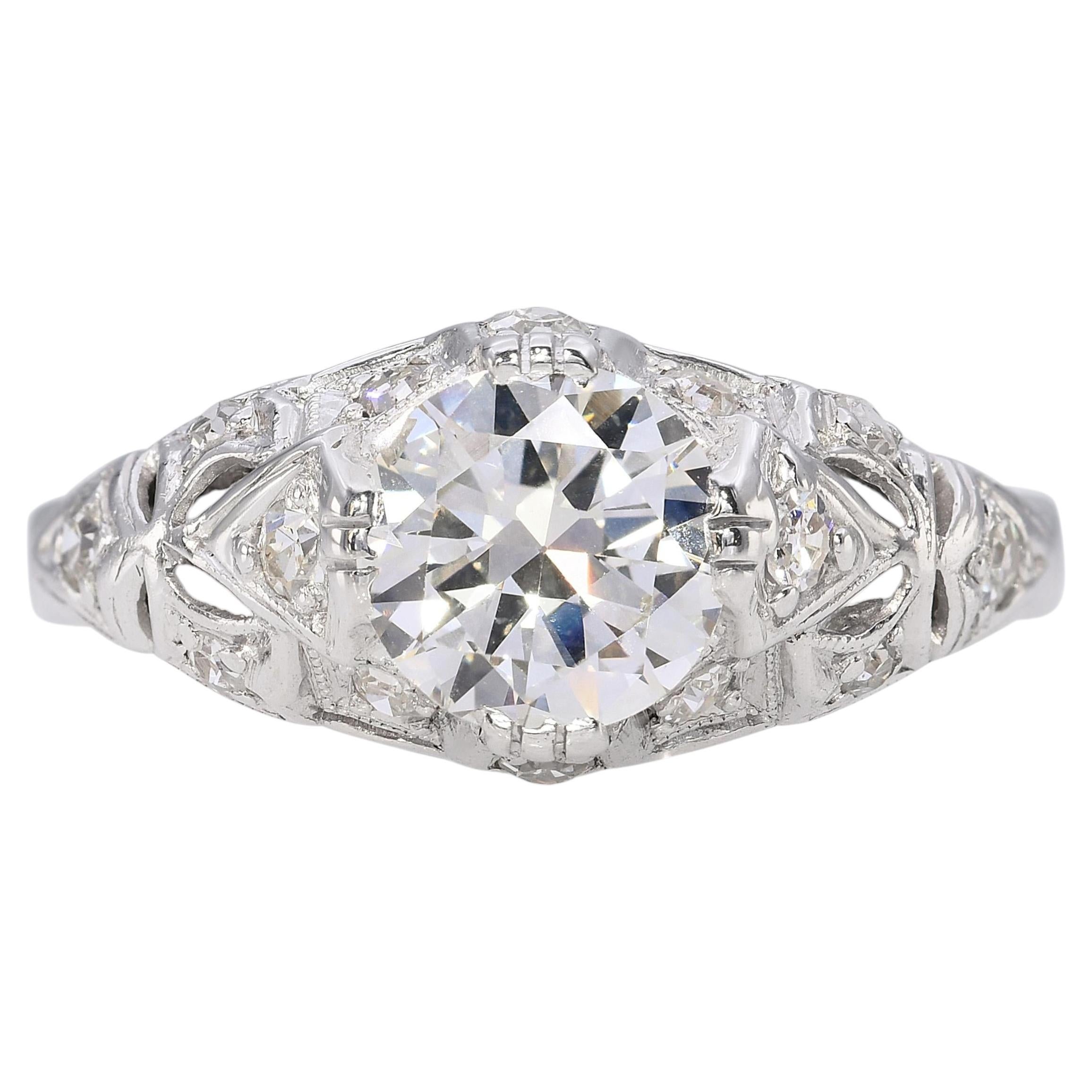 Vintage 14K White Gold Diamond Engagement Ring