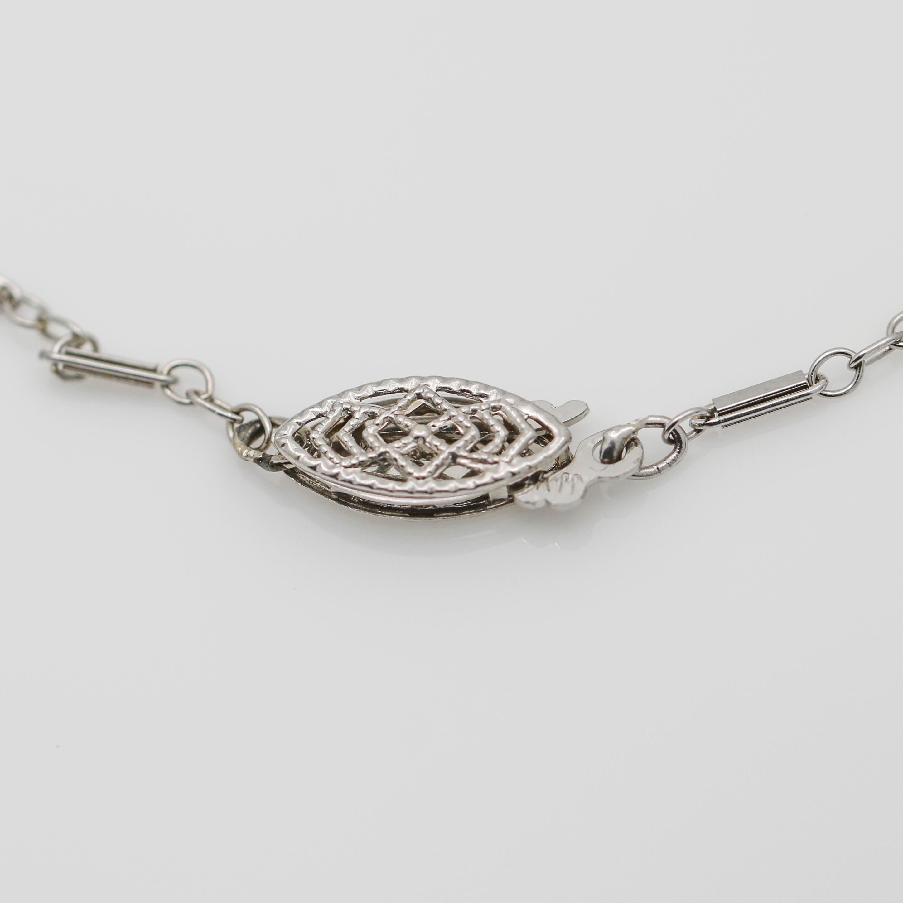 Women's Vintage 14k White Gold Diamond Flower Necklace for Women For Sale