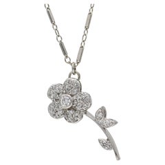 Vintage 14k White Gold Diamond Flower Necklace for Women