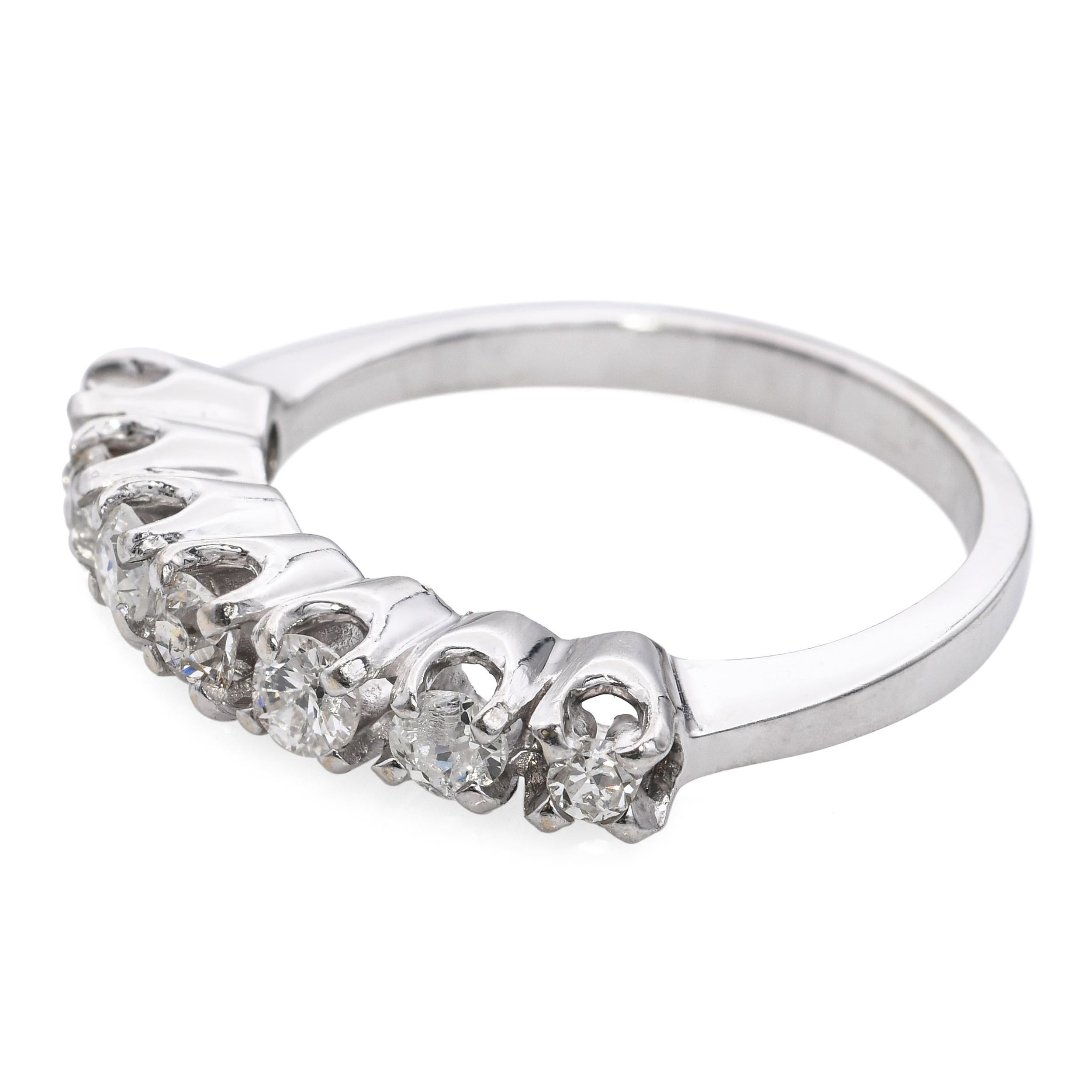 Vintage 14k White Gold Diamond Half Band Ring In Good Condition For Sale In New York, NY