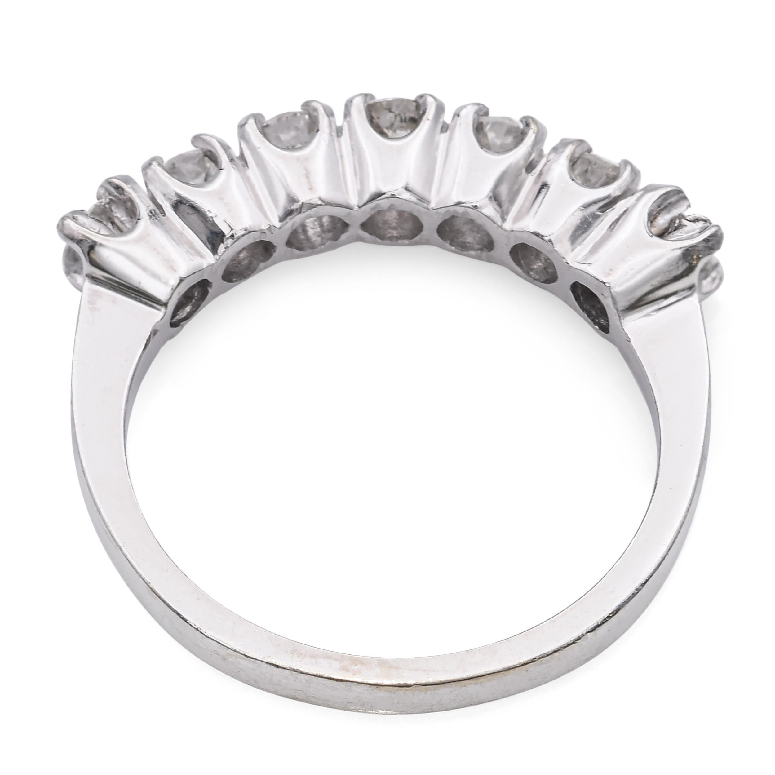 Women's or Men's Vintage 14k White Gold Diamond Half Band Ring For Sale