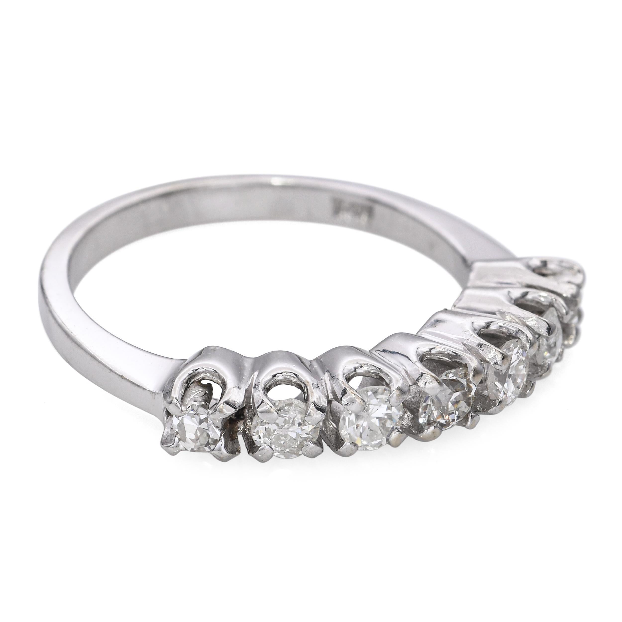 Vintage 14k White Gold Diamond Half Band Ring For Sale 1