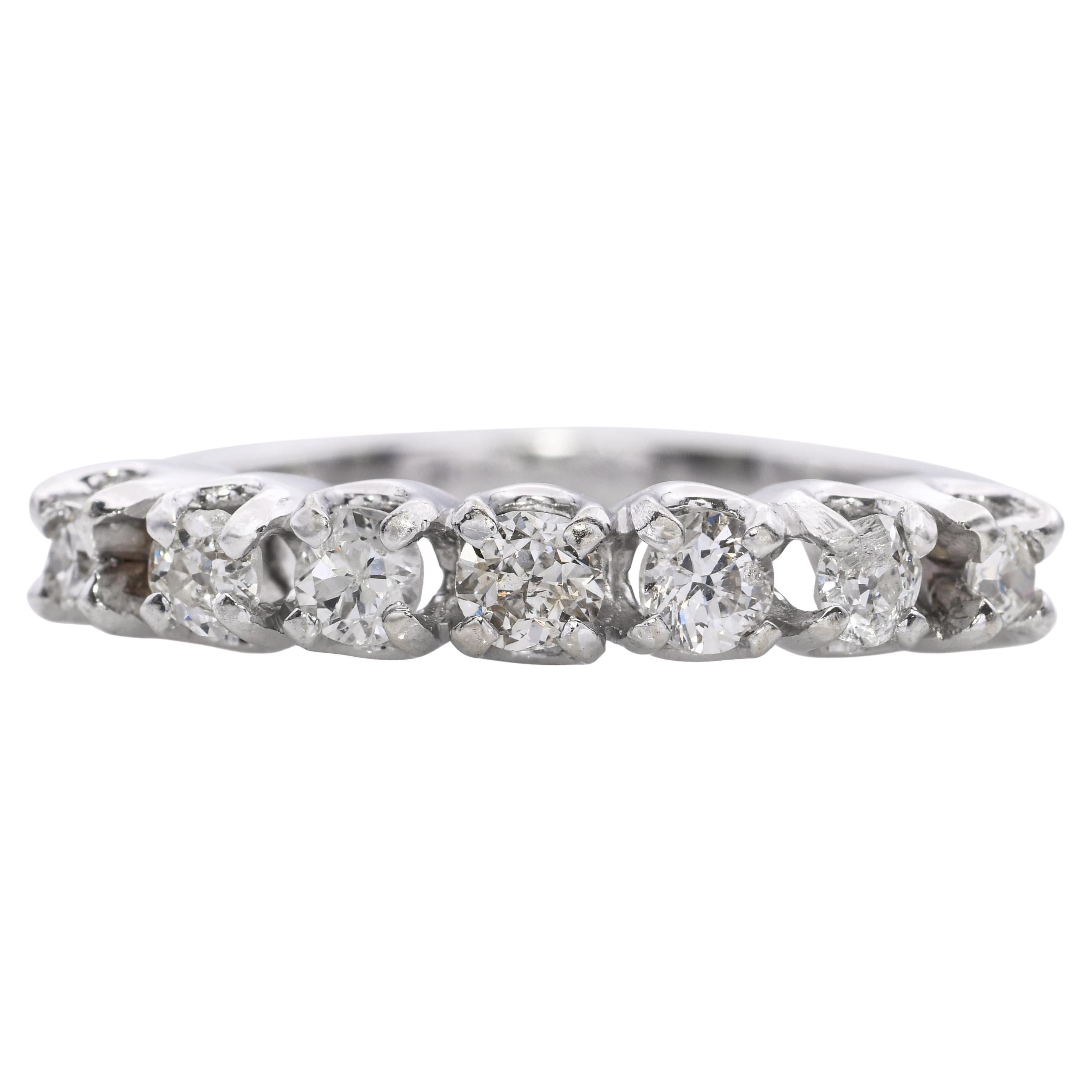 Vintage 14k White Gold Diamond Half Band Ring For Sale