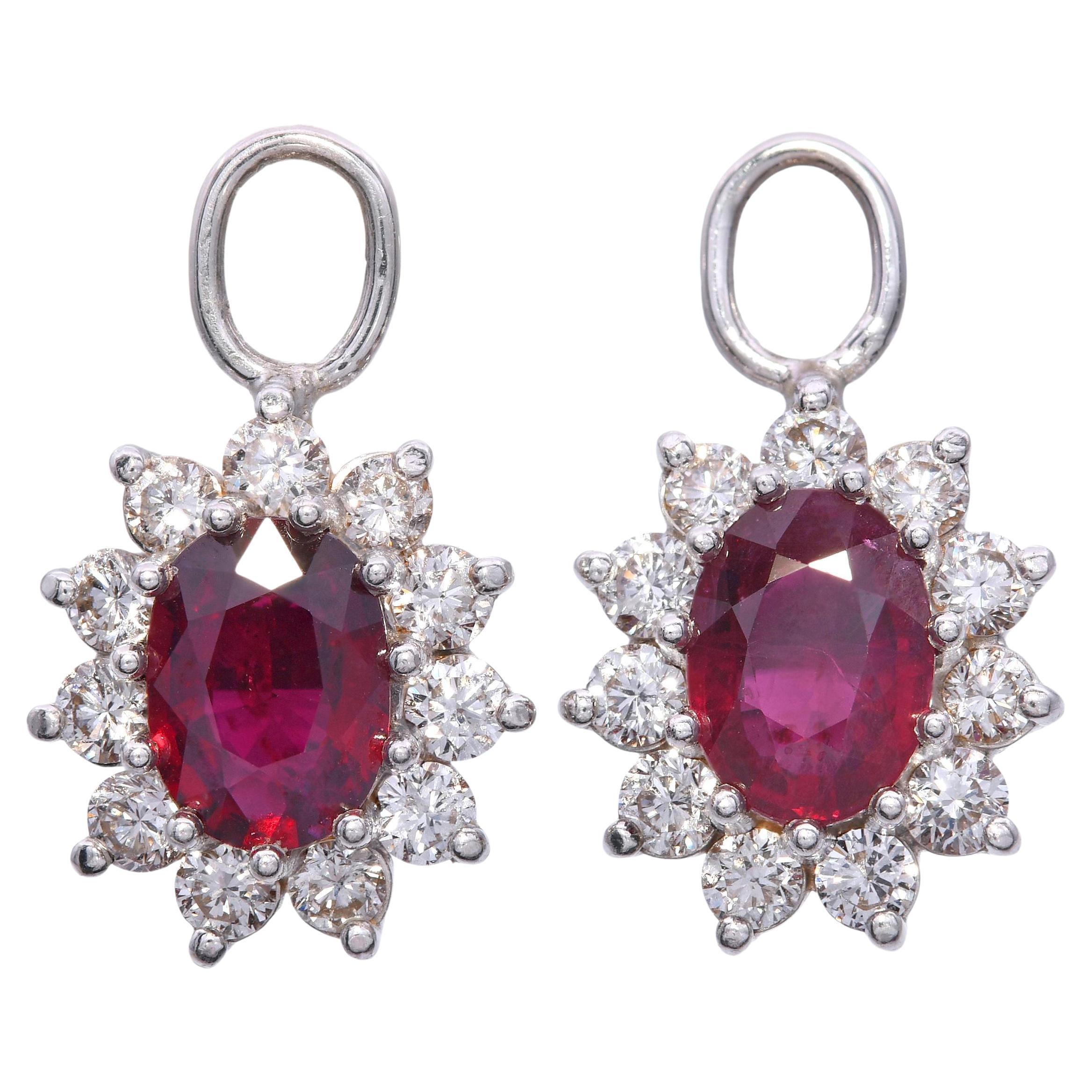 Vintage 14k White Gold Diamond Halo Ruby Ear Jackets
