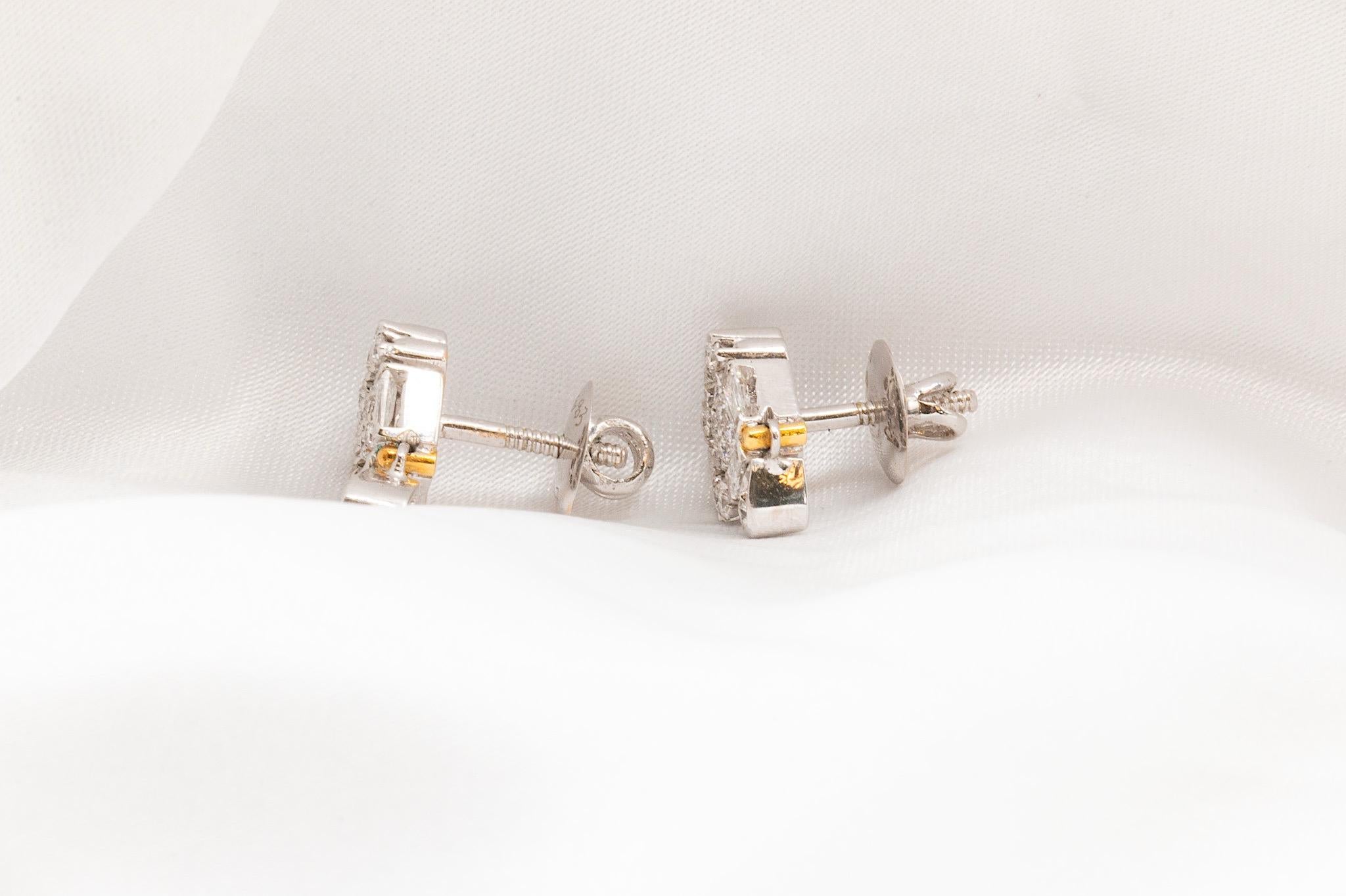 Round Cut Vintage 14K White Gold Diamond Heart-Shaped Dangle Earrings For Sale