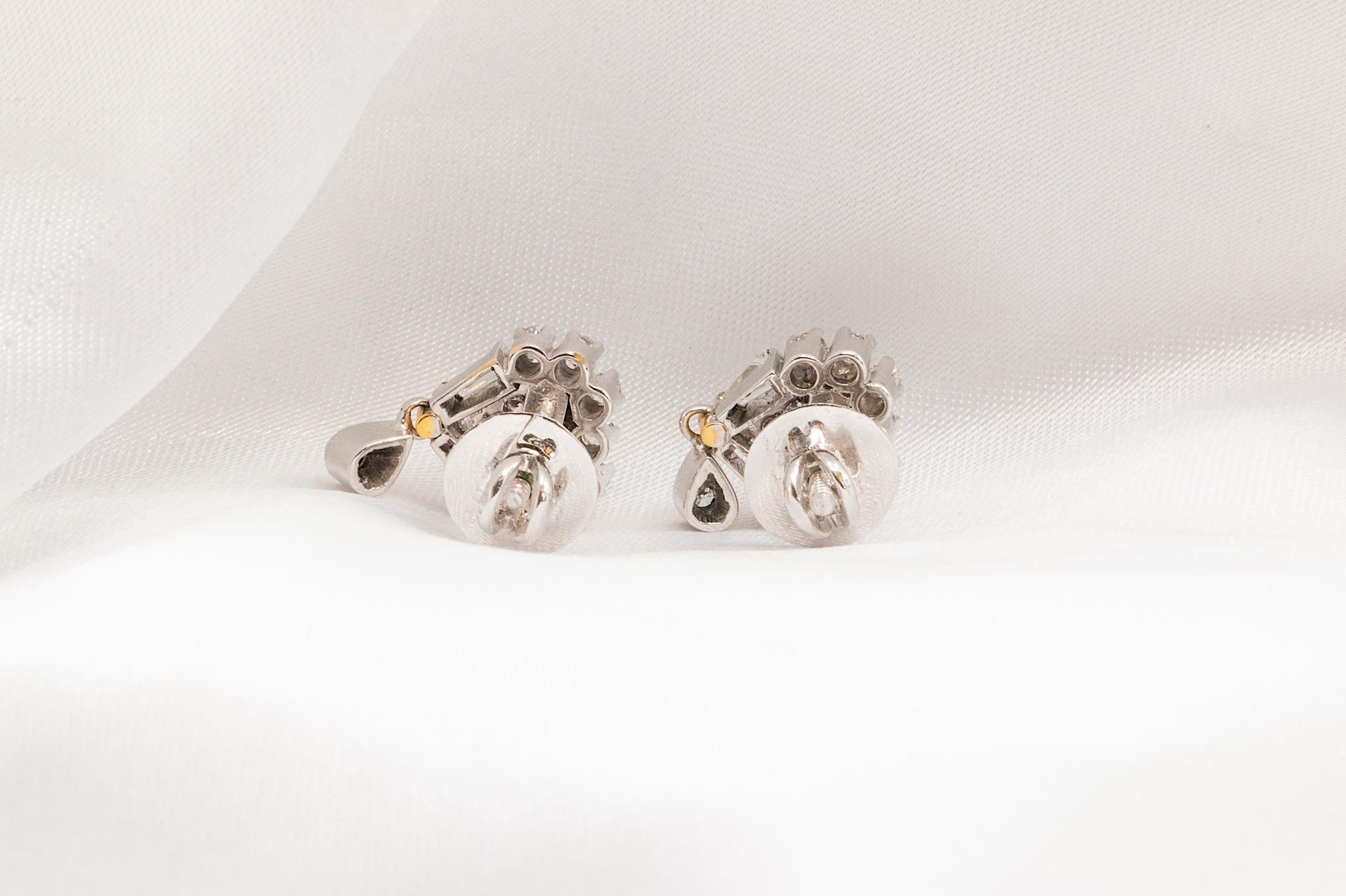 Vintage 14K White Gold Diamond Heart-Shaped Dangle Earrings In Good Condition For Sale In Houston, TX