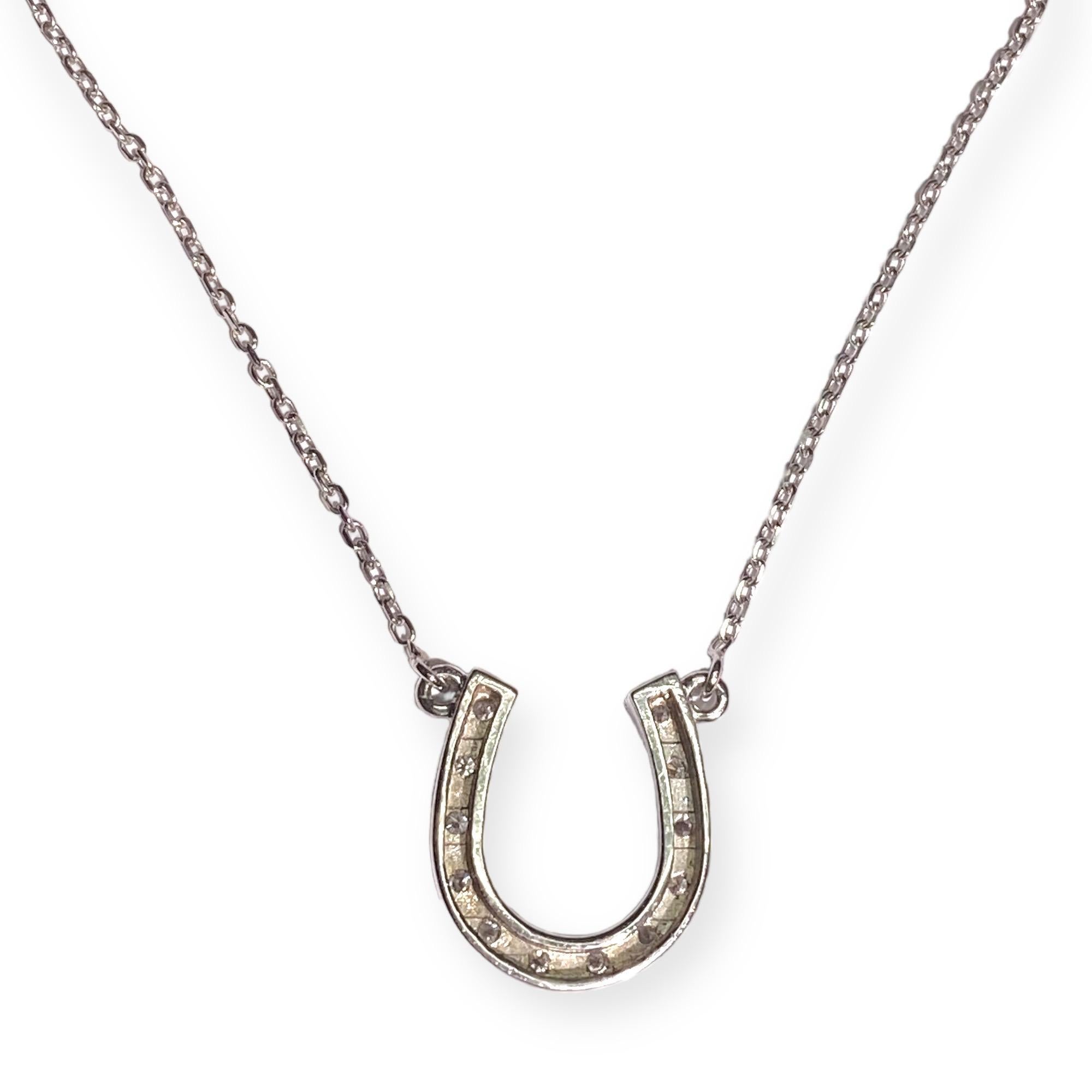Vintage 14K White Gold Diamond Horseshoe Necklace In Good Condition For Sale In Henderson, NV
