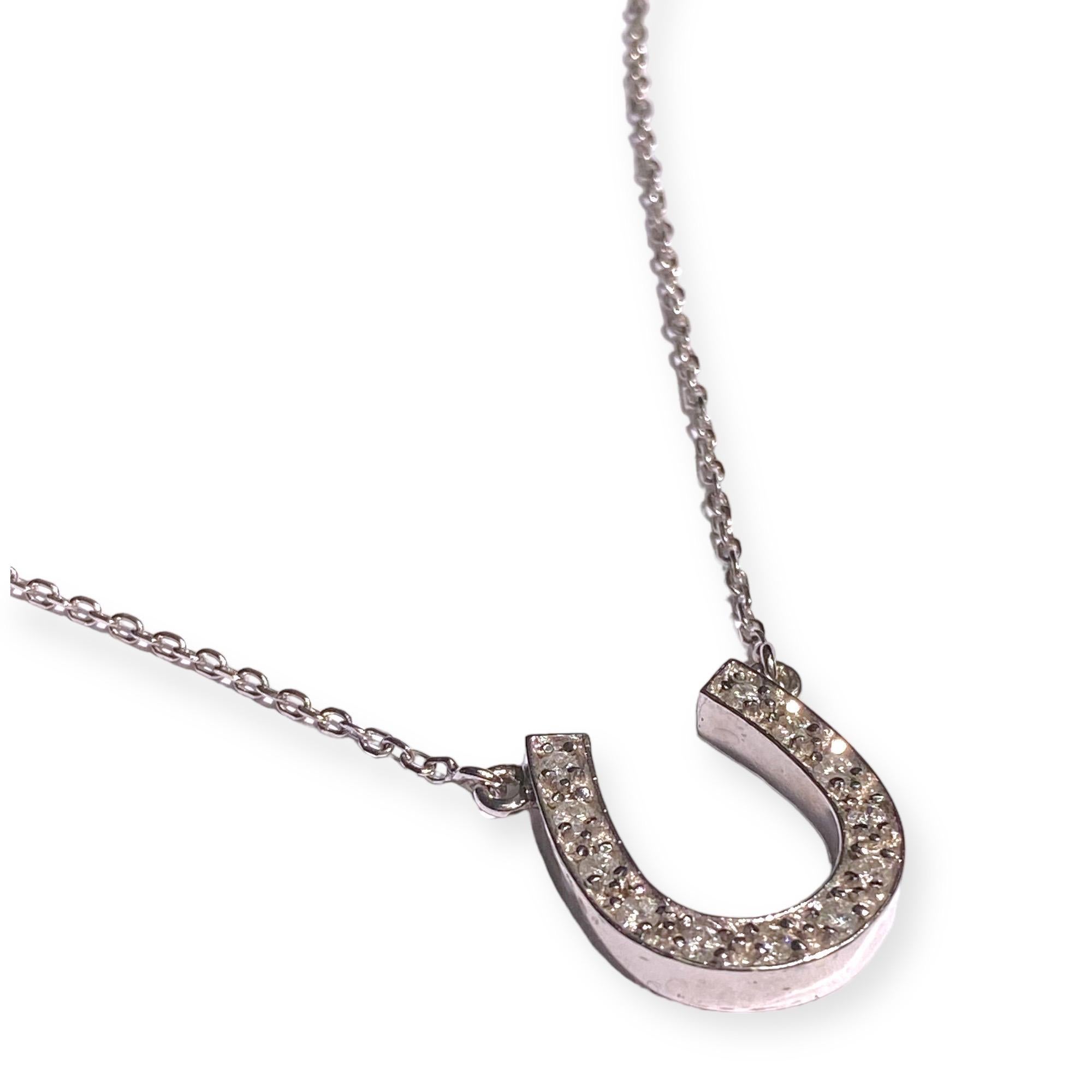 Women's or Men's Vintage 14K White Gold Diamond Horseshoe Necklace For Sale