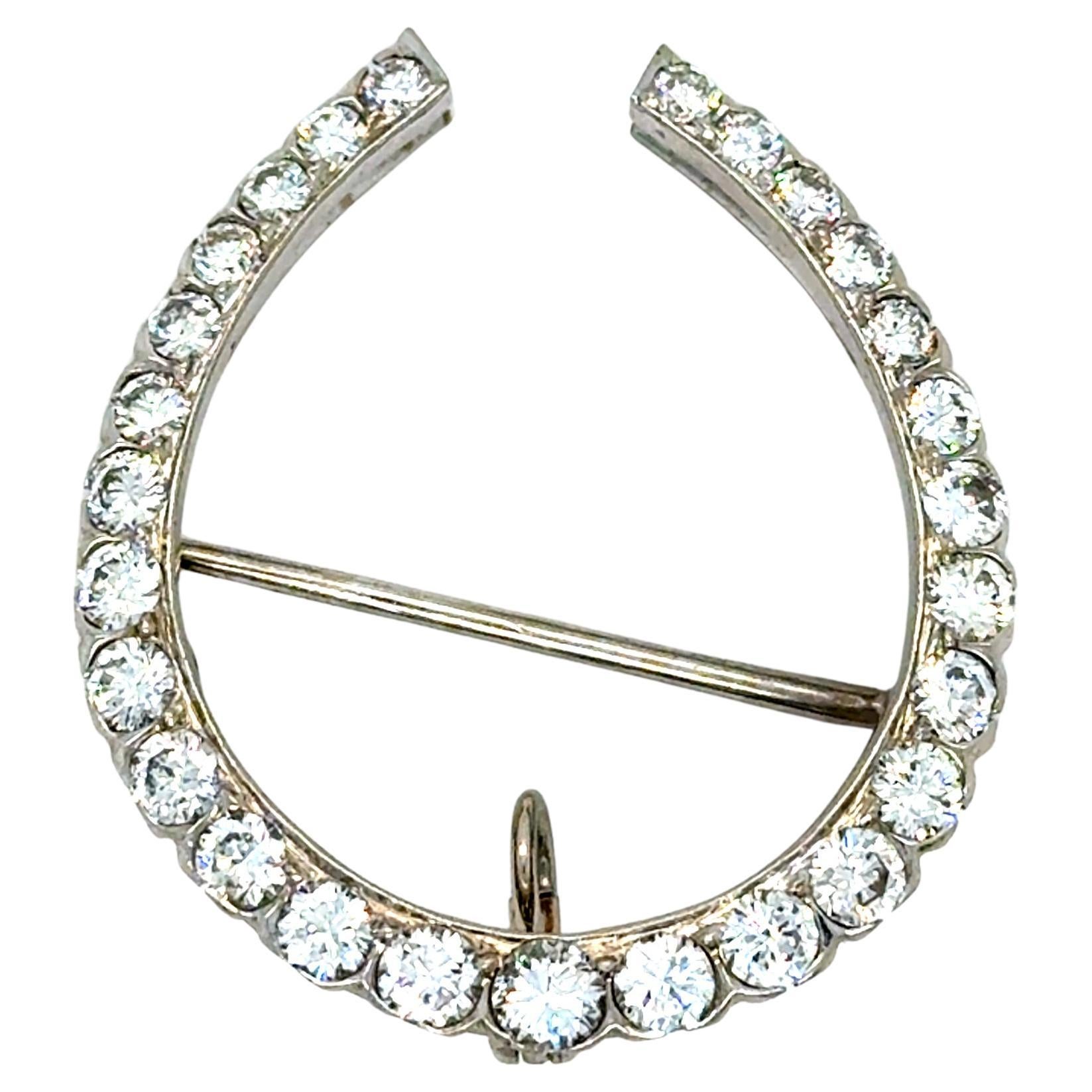 Ciondolo spilla a ferro di cavallo con diamante in oro bianco 14K. - 1.90CT.