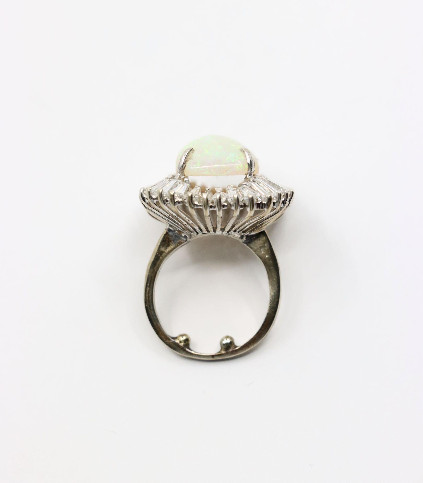 Vintage 14K White Gold Diamond Opal Ballerina Ring For Sale 6